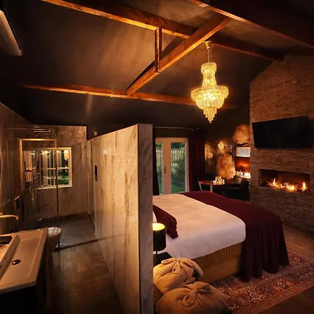 Wellness Tuin - Boudoir - Ultieme Partner Beleving - Indoor Jacuzzi En Openhaard En Prive Sauna - In Romantische Stijl - Gratis Fles Prosecco & Leuke Partner Connect Box !