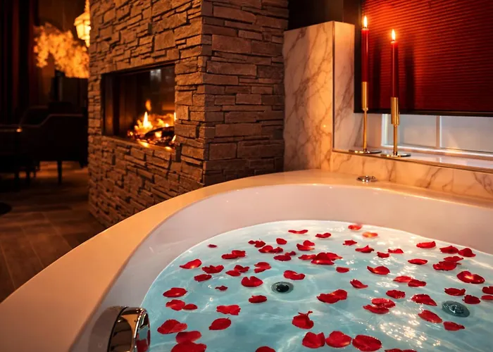 Wellness Tuin - Boudoir - Ultieme Partner Beleving - Indoor Jacuzzi En Openhaard En Prive Sauna - In Romantische Stijl - Gratis Fles Prosecco & Leuke Partner Connect Box !
