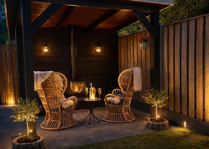 Wellness Tuin - Boudoir - Ultieme Partner Beleving - Indoor Jacuzzi En Openhaard En Prive Sauna - In Romantische Stijl - Gratis Fles Prosecco & Leuke Partner Connect Box ! *