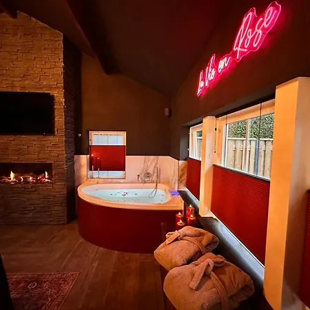 Wellness Tuin - Boudoir - Ultieme Partner Beleving - Indoor Jacuzzi En Openhaard En Prive Sauna - In Romantische Stijl - Gratis Fles Prosecco & Leuke Partner Connect Box ! Horst