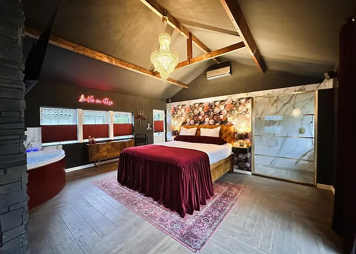Wellness Tuin - Boudoir - Ultieme Partner Beleving - Indoor Jacuzzi En Openhaard En Prive Sauna - In Romantische Stijl - Gratis Fles Prosecco & Leuke Partner Connect Box ! Horst