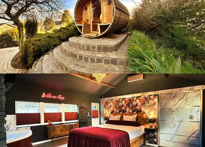 Domek letniskowy Wellness Tuin - Boudoir - Ultieme Partner Beleving - Indoor Jacuzzi En Openhaard En Prive Sauna - In Romantische Stijl - Gratis Fles Prosecco & Leuke Partner Connect Box ! Horst